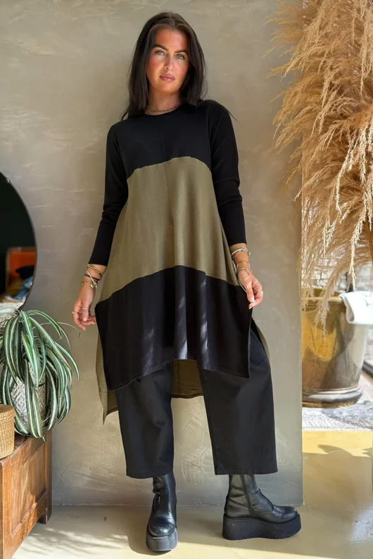 Agata Longline Split Side Knit Khaki